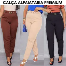 Calça Social Alfaiataria premium Confortável Feminina Cintura Alta ziper lateral e bolso Com cinto