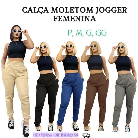 Calça Jogger Moletom Femenino Grosa Cos Alto Confortável Premium