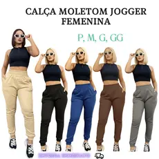 Calça Jogger Moletom Femenino Grosa Cos Alto Confortável Premium