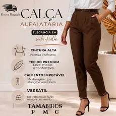 Calça Alfaiataria Feminina Premium Cintura Alta Com Cinto de Couro Zíper Lateral Elegante