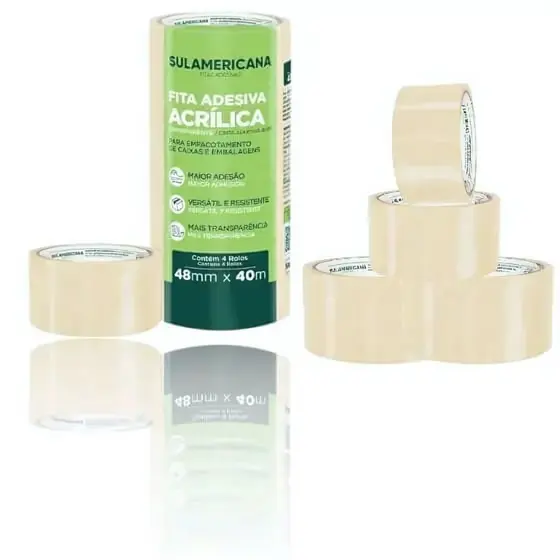 Fita Adesiva ORIGINAL Sulamericana Transparente Acrílica Durex Embalar Empac 48mm x 40 mt