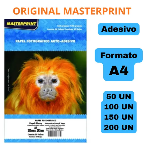 Papel Fotográfico Masterprint ORIGINAL Adesivo Glossy 130g A4 à Prova D'água