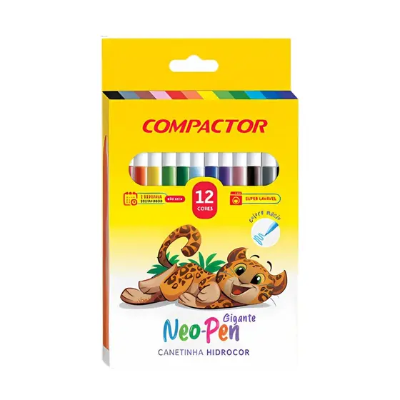 12 Canetinhas Hidrográficas Neo Pen Gigante Compactor Hidrocor 2mm opção livro de colorir