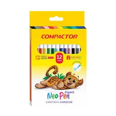 12 Canetinhas Hidrográficas Neo Pen Gigante Compactor Hidrocor 2mm opção livro de colorir