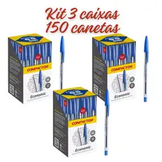 Kit 3 Caixas Caneta Azul Esferográfica 1.0mm 150 unidades Economic Compactor
