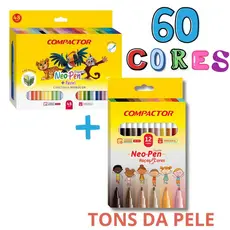 Kit 60 Canetinhas coloridas Original compactor Hidrográficas 2mm 48 cores +12 Tons da Pele
