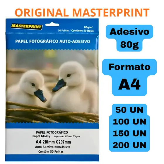 Papel Fotográfico Adesivo Masterprint ORIGINAL Glossy 80g A4 à Prova D'água