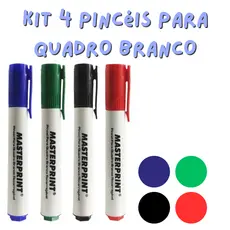 KIT 4 Pincéis Marcadores Azul Verde Vermelho e Preto ORIGINAL Masterprint