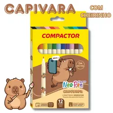 12 Canetinhas CAPIVARA com CHEIRINHO Hidrográfica NeoPen Compactor Gigante Cores Comuns