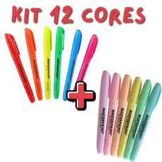 KIT 12 Marca Texto Neon + Tom Pastel ORIGINAL Masterprint