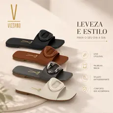 Sandália Rasteira Feminina Vizzano Slide Casual Confortável Original Moderna Off White Marrom Dark