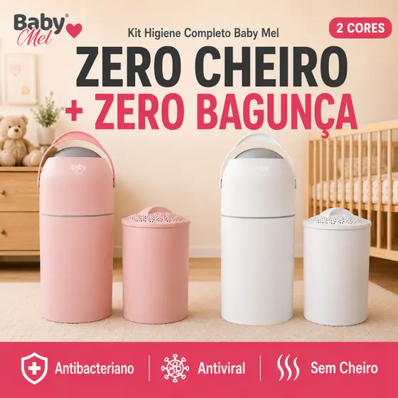 Kit Lixeira Fraldas + Cesto 10L Bebê Baby Mel Antiodor Antiviral Antibacteriano Zero Cheiro Quarto