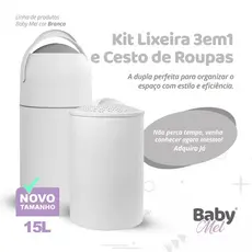 Kit Higiene Bebe Lixeira 15L Antiodor Cesto Roupa Antiviral Baby Mel Grande Enxoval Quarto Infantil Protecao Total