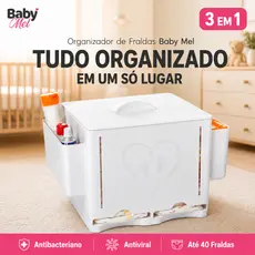 Organizador Porta Fralda e Lenço Umedecido 3em1 Baby Mel Antibacteriano Antiviral Até 40 Fraldas Quarto Bebê