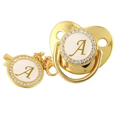 26 Carta Inicial Gold Baby Pacifier E Clipes BPA Free
