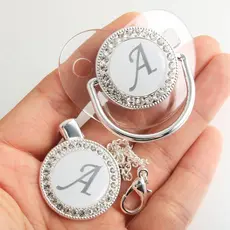 26 Carta Inicial Prata Transparente Baby Pacifier And Chain