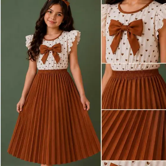 Vestido juvenil em tecido crepinho com elastico e laço na cintura e combinado tamanhos 10 12 14 16