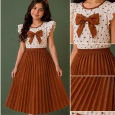 Vestido juvenil em tecido crepinho com elastico e laço na cintura e combinado tamanhos 10 12 14 16