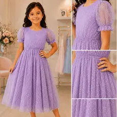 Vestido Infantil /Juvenil em tule bolinha moda Evangélica forrado por dentro e elástico na cintura