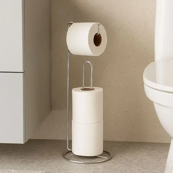 Suporte Porta Papel Higiênico De Piso Chão Casa Banheiro Luxo Cromado