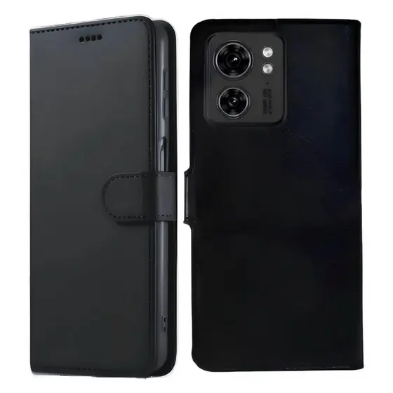 Capa Carteira Flip Preta + Película 3D Para Motorola Edge 40