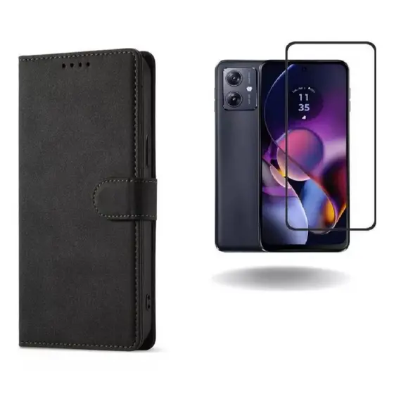 Capa Carteira Flip + Película 3D Para Motorola Moto G55