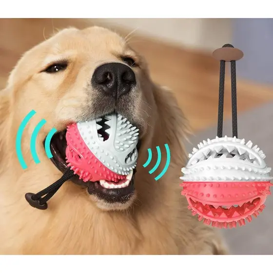 Brinquedo de Morder para Cachorro com Som Bola de Borracha com Corda e Porta Petisco Reforçada