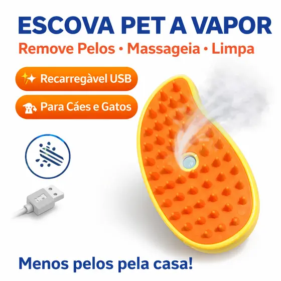 Escova para PET Vapor Pente de Animais Cachorro Gato Recarregavel Agua ou Essencias Removedor Pelos