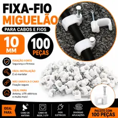 Fixa Fio 10mm Miguelão 100 Peças Grampo Modelo Quadrado Cabo Antena Organizador Instalações de Redes