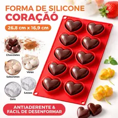Forma de Silicone Coração 26cm Antiaderente Molde para Chocolate Gelatina Vela Gelo e Doces Sabonete