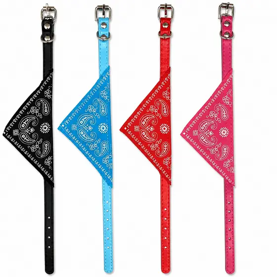 Coleira Para Cachorro Mini Pequeno Porte Com Lenço Bandana Ajustável Couro Sintético Pet
