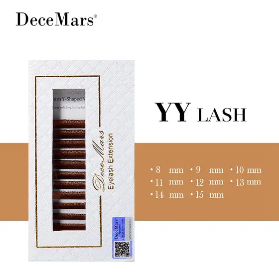 DeceMars Brown YY Shape Eyelashes Extensões De Cílios Duas Pontas C/D Curl 12 Linhas