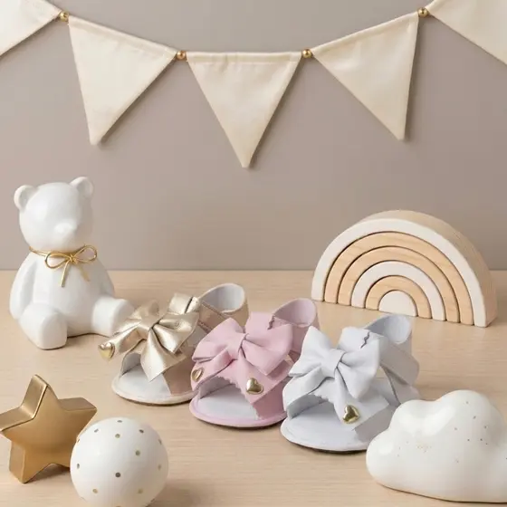 Sandália Infantil Bebê Feminina com Laço Delicado Antiderrapante Velcro