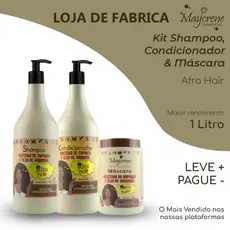Kit Capilar Afro 3x1L | Shampoo + Condicionador + Máscara | Hidratação Profunda | Cabelos Crespos e Cacheados