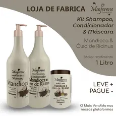 Kit Mandioca 1L Maycrene Profissional |  Mandioca & Óleo de Ricinus -  Maciez, Brilho e Hidratação intensa