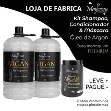 Kit Argan pós Progressiva - Ouro Marroquino 2L | Shampoo 2L + Condicionador 2L + Máscara 1Kg