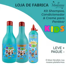 Kit Infantil Kids Azul Maycrene - Shampoo 500ml+ Condicionador 500ml+ Creme de Pentear 300g