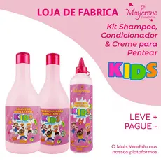 Kit Infantil Kids Rosa  Maycrene - Shampoo 500ml+ Condicionador 500ml+ Creme de Pentear 300g