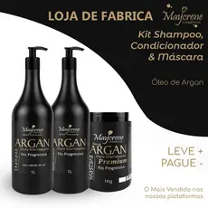 Kit Argan pós Progressiva - Ouro Marroquino 1L | Shampoo 1L + Condicionador 1L + Máscara 1Kg