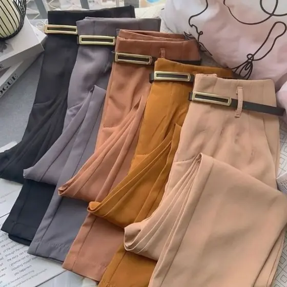 Calça Alfaiataria Feminina Cintura Alta Com Zíper Na Lateral