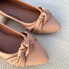 Sapatilha Mocassim Feminina Bico Fino Napa Nude Com Laço