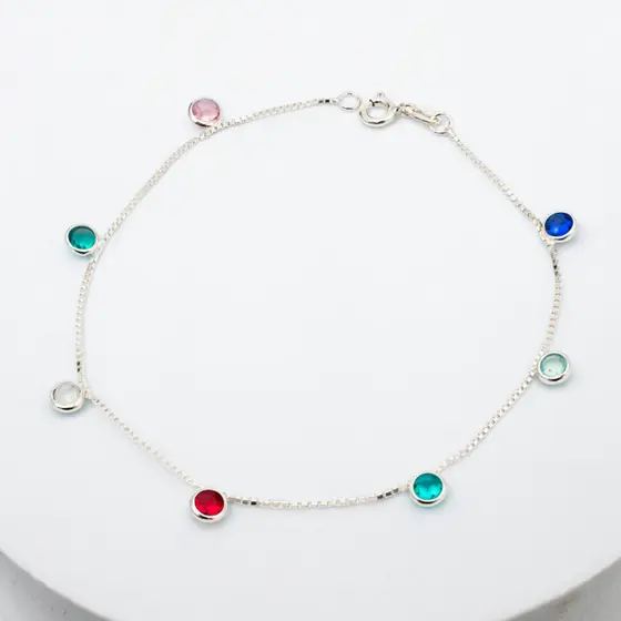 Pulseira Feminina Pingentes Redondos Zircônia Cristal ou Colorida