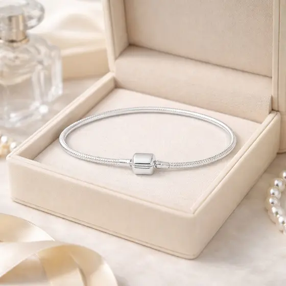 Pulseira Minimalista Personalizável Prata 925 Para Berloques e Pingentes Unissex