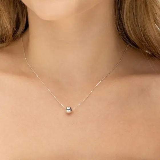 Colar Feminino Marina Pingente Bola 8mm Prata 925 Minimalista Elegante
