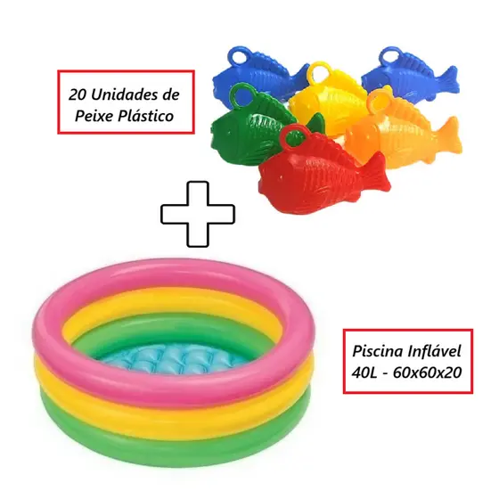 Piscina Inflável Pescaria Festa Junina Julina com 20 Peixinhos de Plástico Quermesse Barraca Pesca