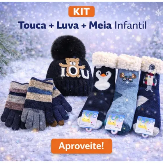 Kit Inverno Completo Infantil Touca Luva Meia Menino Antifrio Quentinho Proteção