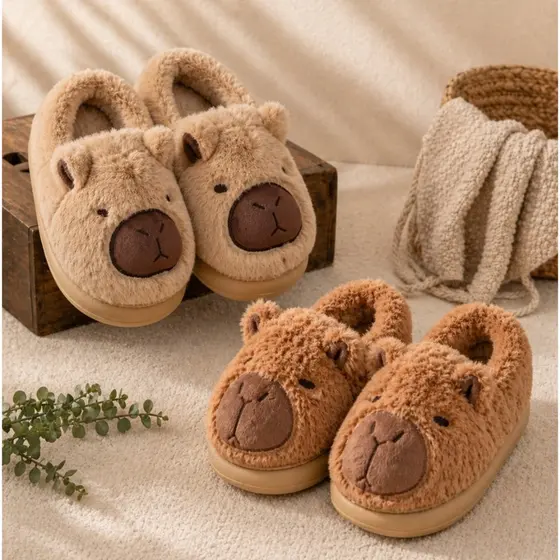 Pantufa Capivara Infantil Peluciada Quentinha Cano Alto Antiderrapante Inverno Conforto Criança
