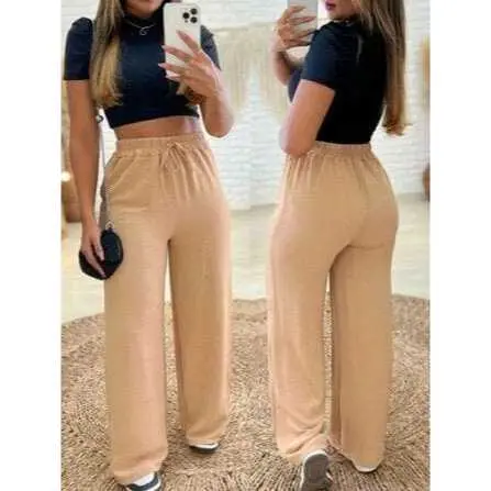 Calça Pantalona Feminina Dunas Elastico Cintura Bolso