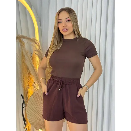 Short Dunas Feminino Curto Soltinho Com Bolço Tendencia Verao