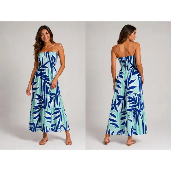 VESTIDO TOMARA QUE CAIA ESTAMPADO LONGO FEMININO